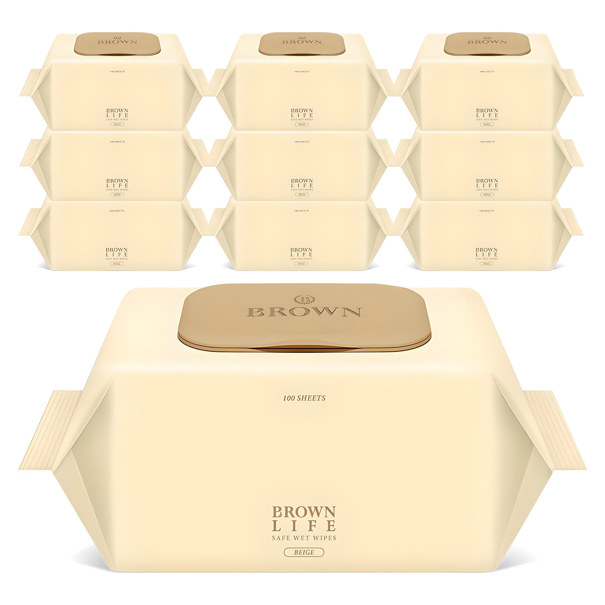 브라운라이프 베이지 엠보싱 대용량 물티슈 캡형, 50g, 100개입, 10개
