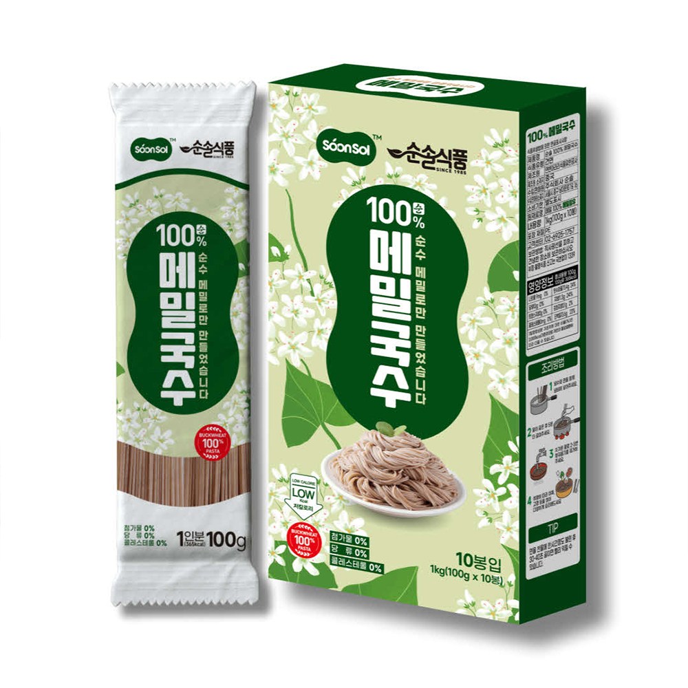 순솔 100% 메밀국수 1kg (100g 10개입) 소바면 메밀소바 들기름막국수 비빔면 비건면 밀가루없는면 고단백질 당뇨국수 다이어트식단 저속노화음식, 3박스, 1kg