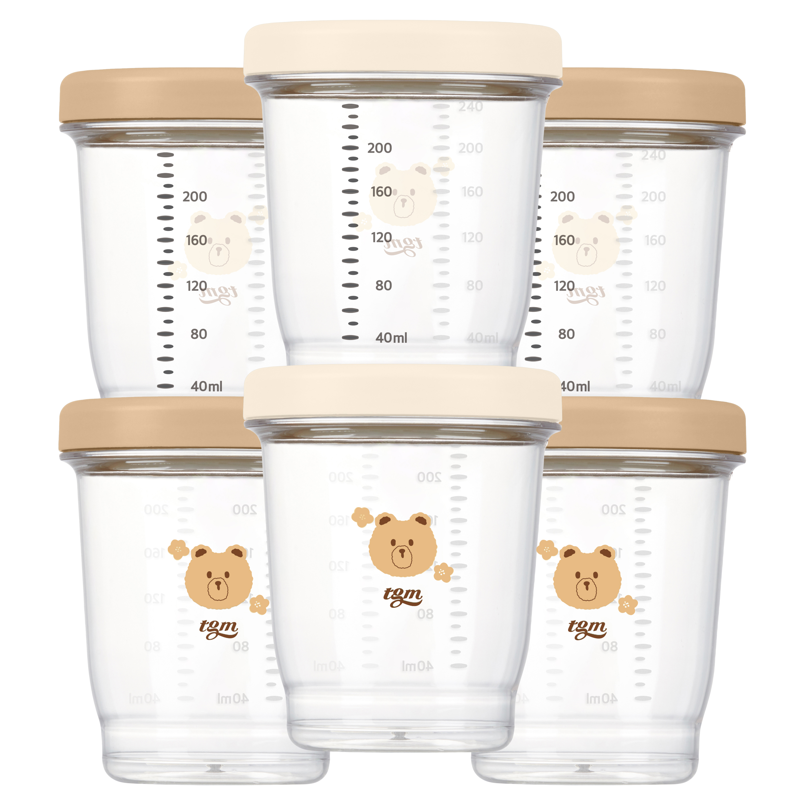 티지엠 국산 이유식 밀폐 보관 용기 240ml x 3p 세트, 240ml, 탠브라운 + 탠브라운 + 아이보리, 2세트